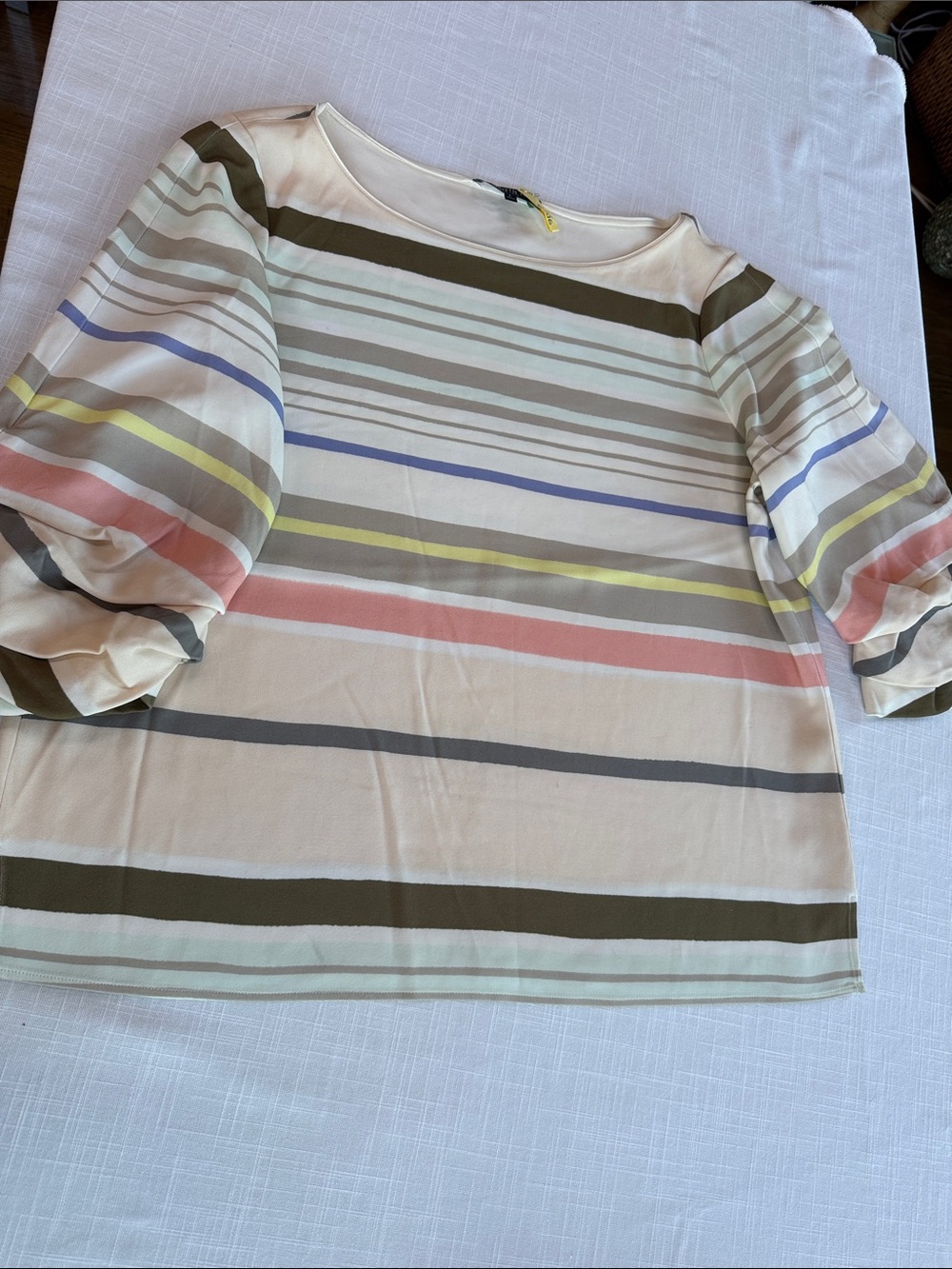 Lafayette 148 New York Cream Striped Puff-Sleeve Blouse